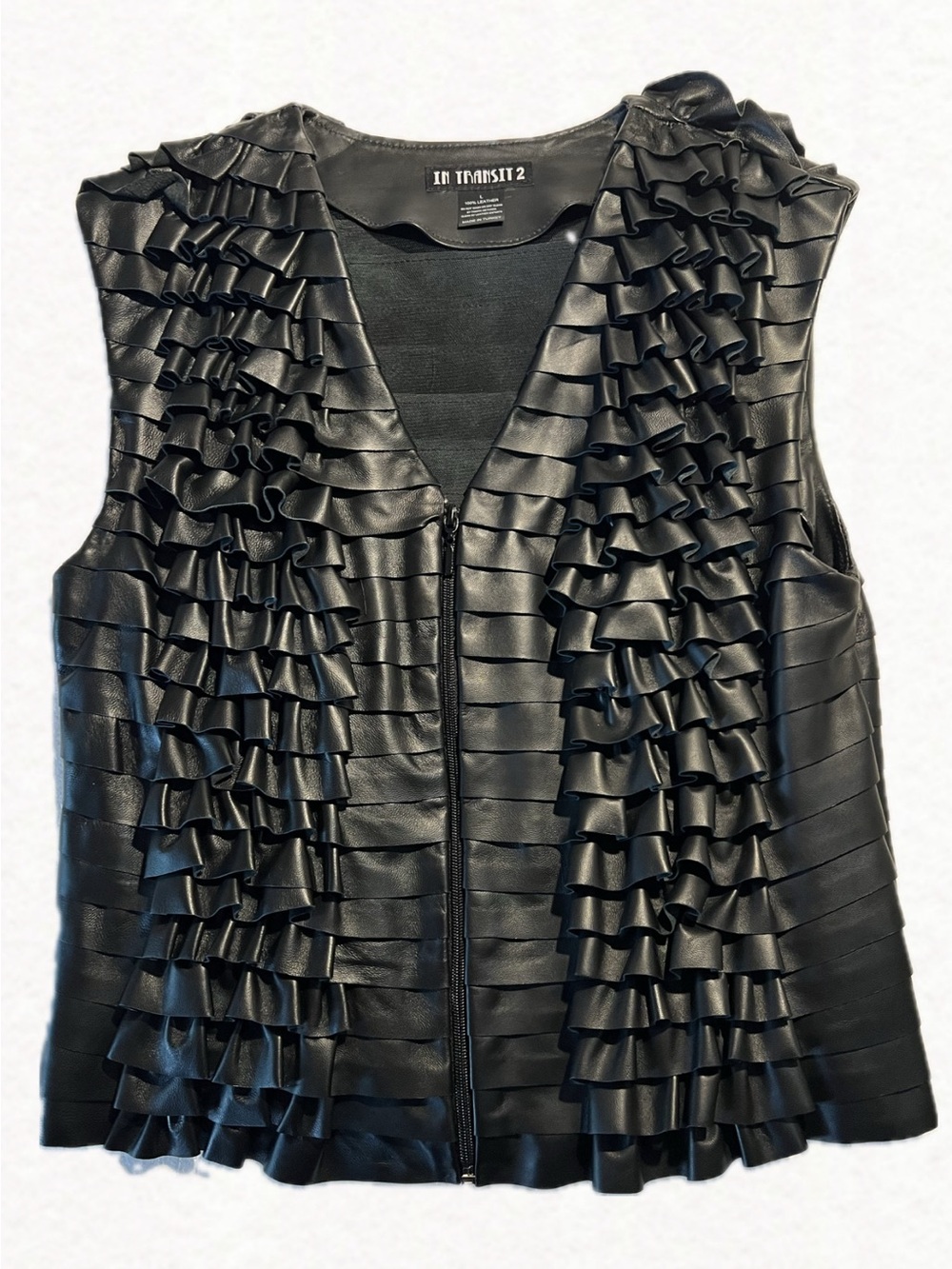 In Transit 2 Black Ruffled Faux Leather Vest Size L